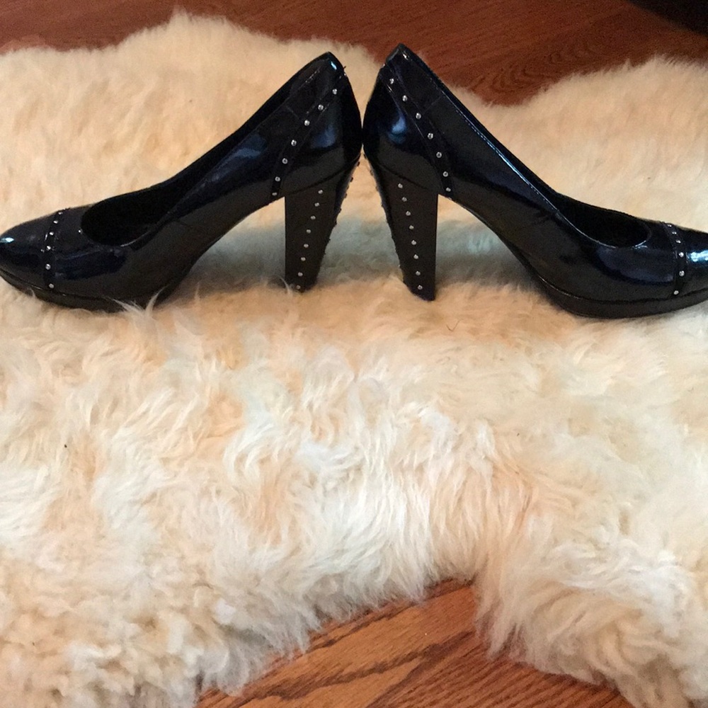 Isola black patent pumps with stud detail